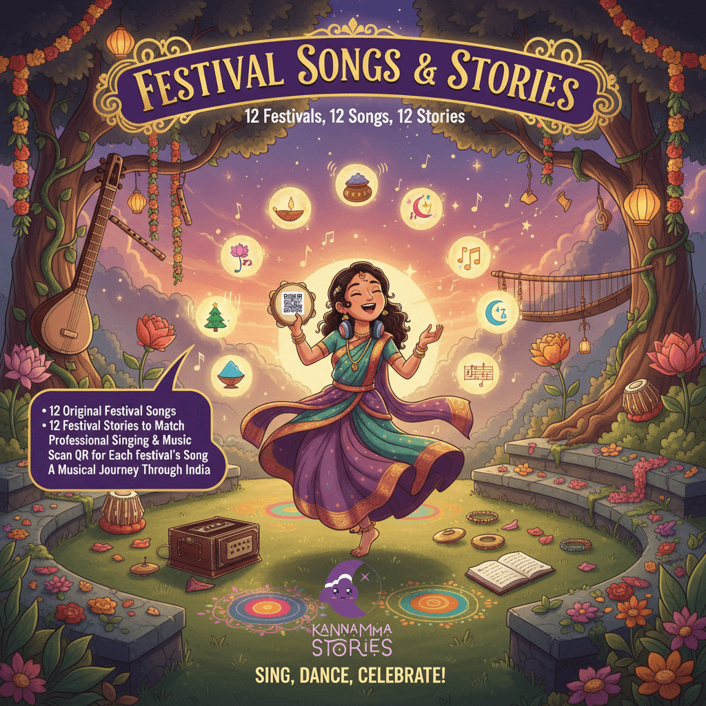 Festival Songs & Stories — audio coloring book bundle by Kannamma Stories