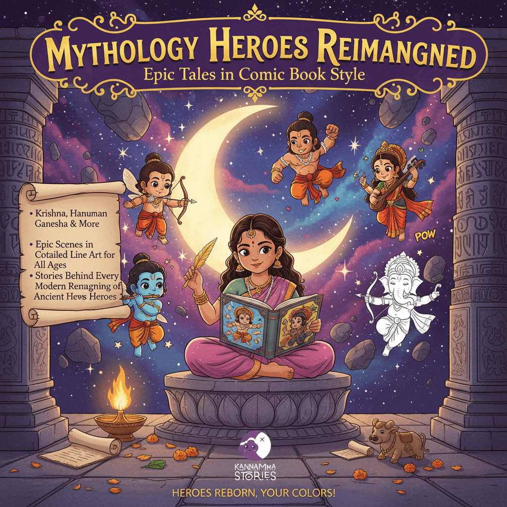 Mythology Heroes Reimagined — personalized coloring book by Kannamma Stories